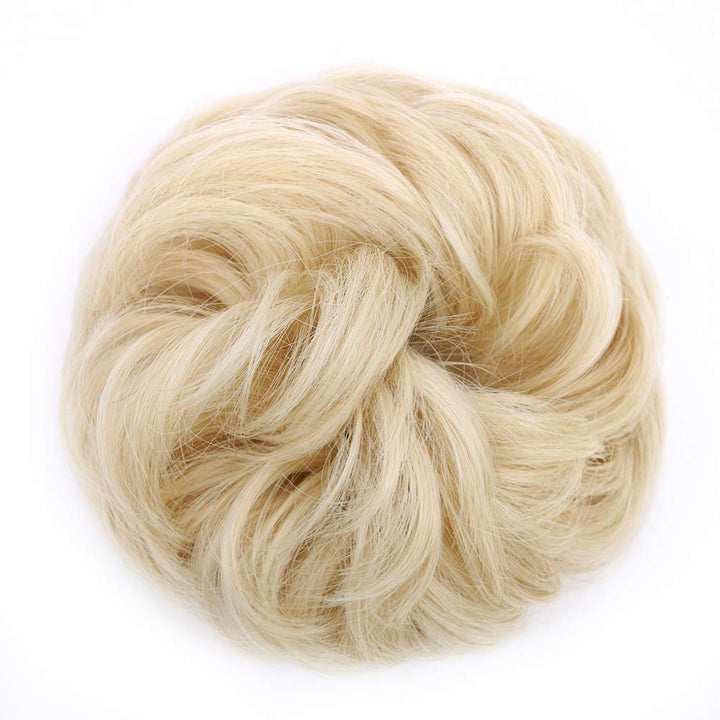 1PCS Messy Hair Bun Hair Scrunchies Extension Curly Wavy Messy Synthetic Chignon for Women (24/613#(Pale Ash Blonde Mix Bleach Blonde))