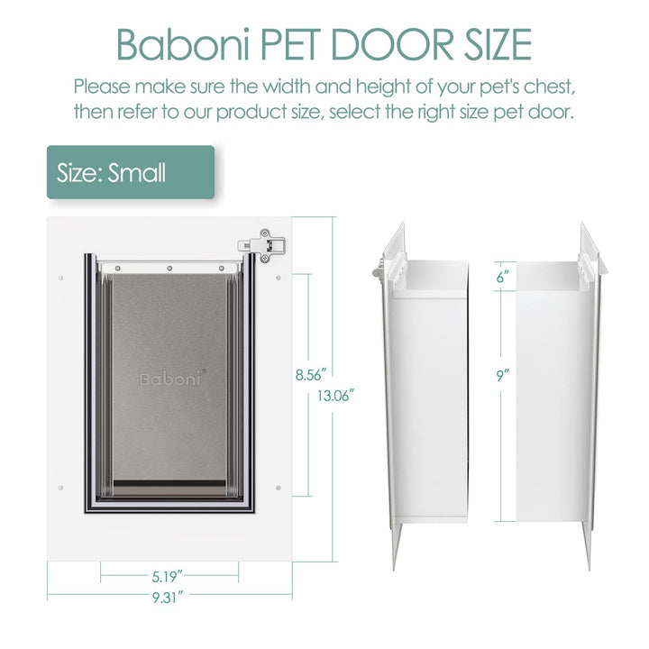 Baboni Pet Door for Wall, Steel Frame and Telescoping Tunnel, Aluminum Lock, Double Flap Dog Door and Cat Door, Strong and Durable (Pets Up to 12 Lb) -Small