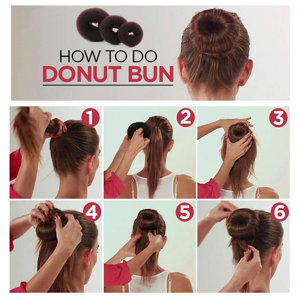 7Pcs Dark Brown: Donut Hair Bun Maker, Tsmaddts Hair Ring Style Bun Maker Set With Hair Bun Makers (1 Extra-Large, 2 Large, 2 Medium And 2 Small), 5 Pieces Hair Elastic Bands, 20