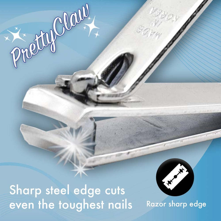 PrettyClaw | Nail Clippers Sharp Edge Fingernail and Toenail Clipper Cutter Thick Nail Trimmer Stainless Steel for Manicure and Pedicure (Curve Edge)