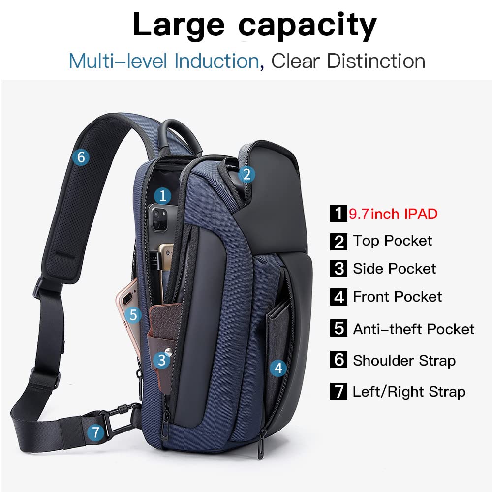 Shoulder Bag for Men, Waterproof Crossbody Sling Backpack for Men… (7566Blue)