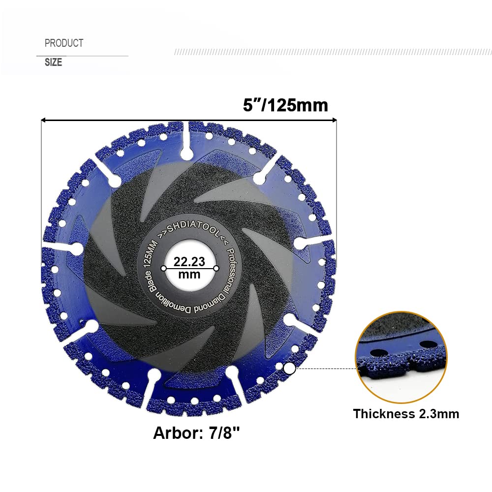 5 Inch Metal Cutting Diamond Blade All Purpose Cut Off Wheel for Rebar Sheet Metal Angle Iron Stainless Steel