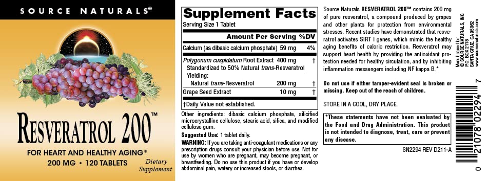 Resveratrol 200 for Healthy Aging*, 200 mg - 120 Tablets