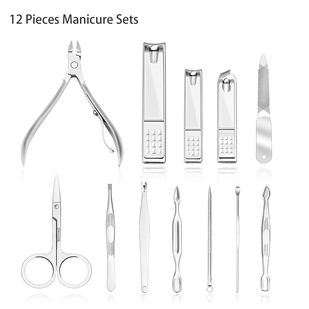 Manicure, Pedicure Kit, Nail Clippers Set of 12Pcs, Professional Grooming Kit, Nail Tools with Luxurious Travel Case