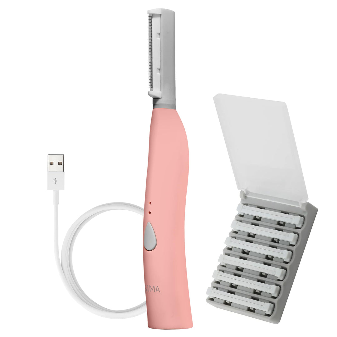 - SIMA Sonic Dermaplaning Tool - Patented Painless 2 in 1 Facial Exfoliation & Peach Fuzz-Hair Removal System w/ 7 Weeks Treatment Included - Anti-Aging – 3 Speeds – Rechargeable