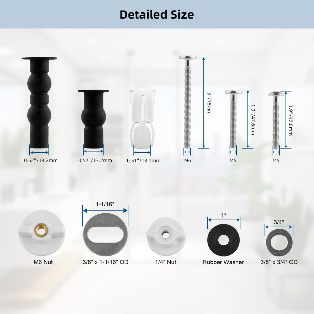 Universal Toilet Seats Screws and Bolts Metal - Toilet Seat Hinges Bolt Screws, Toilet Seat Fixings Expanding Rubber,Toilet Seat Replacement Parts Kit(5 Choices)