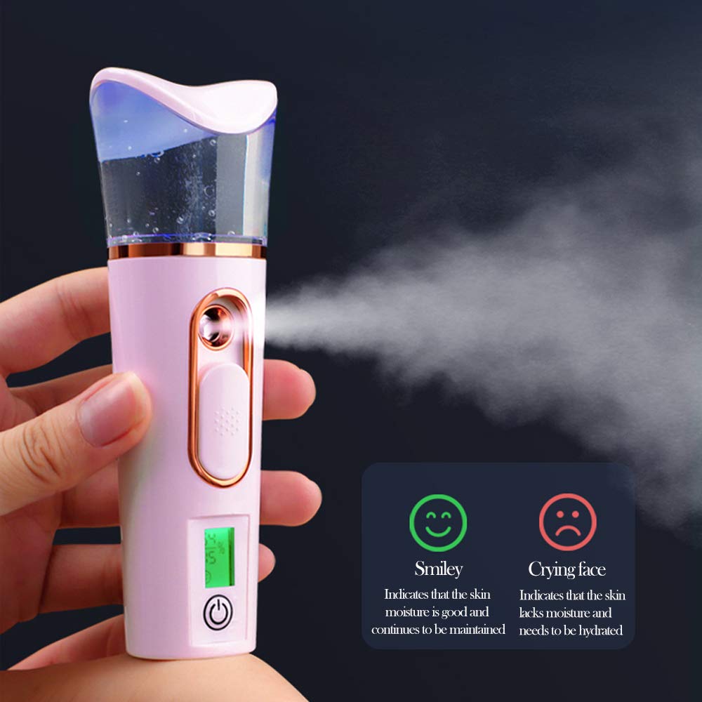 Nano Facial Mister with Skin Analyzer Moisture Tester, Portable Mini Cool Face Mist Steamer with USB, Handy Facial Sprayer for Eyelash Extensions, Face Moisturizing,Hydration Refreshing