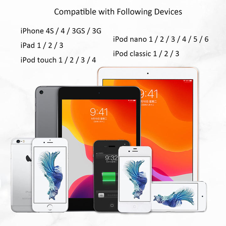 Powxer 2-Pack Charger Cable Compatible for Old iPhone 4 4S, iPhone 3G 3GS, iPad 12 3, iPod Touch, iPod Nano 30-Pin USB Fast Charge & Sync Charging Cord, 3.3 feet