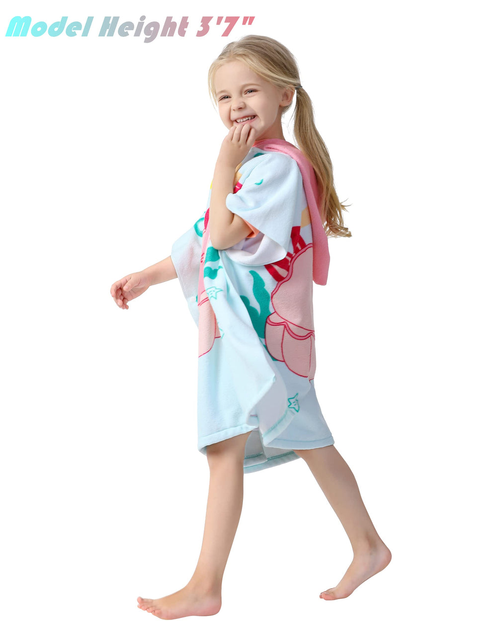 Toddler Girls' Wearable Bath Towel Mermaid Hooded Poncho Cover-ups Swimwear for Kid Girls Beach Pool