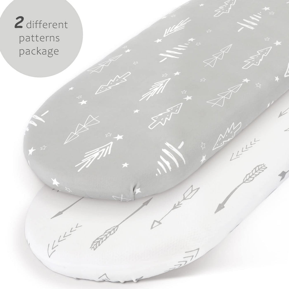 Stretchy Ultra Soft Fitted Bassinet Sheet Set 2 Pack, Universal Fit for Bassinets Baby Cradle Moses Basket Oval Rectangle Mattress, Christmas Trees/Arrows Bassinet Sheets for Girls and Boys