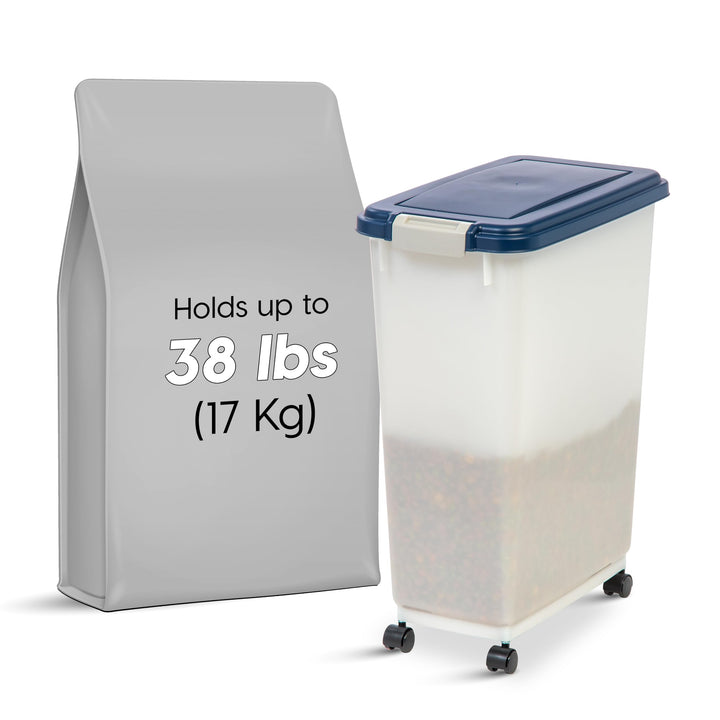 USA Airtight Dog Food Storage Container, Up to 38 lbs, Attachable Wheels, For Dog Cat Bird and Other Pet Food Storage Bin, Keep Fresh, Easy Mobility, BPA Free, Navy/Pearl