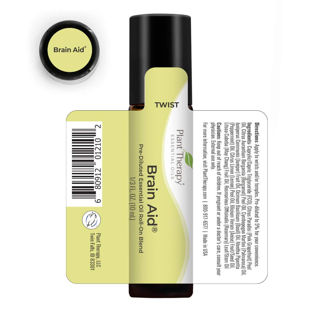 Brain Aid Essential Oil Blend for Focus & Attention 100% Pure, Pre-Diluted, Natural Aromatherapy, Therapeutic Grade 10 mL (1/3 oz)