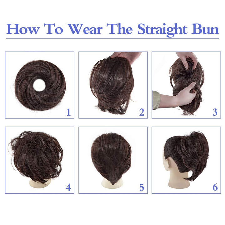 Hair Bun Ponytail Straight Bun Hair Pieces for Women Short Ponytail Bun Hair Extensions Tousled Updo Bun Hairpieces With Elastic Rubber Band Hair Accessories (Brown Black)