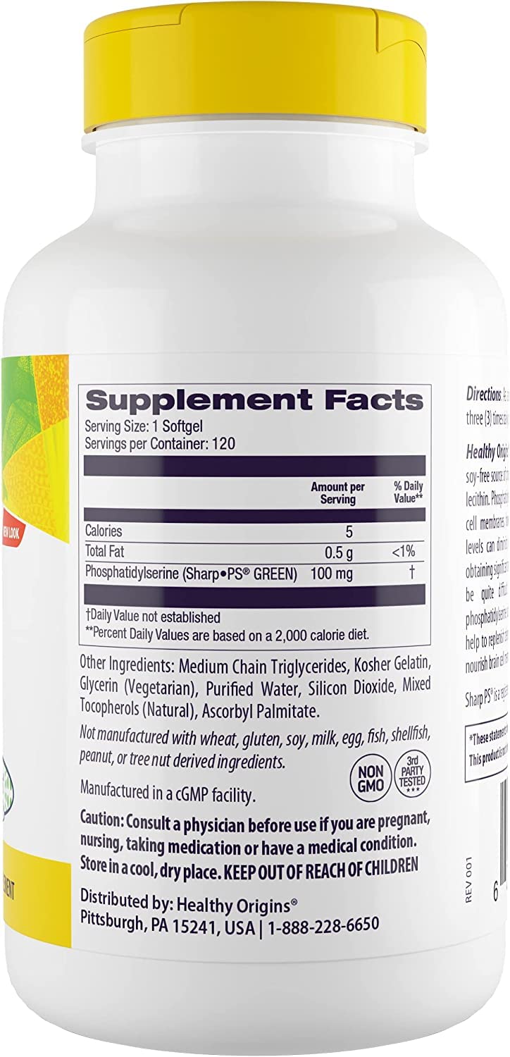 Sunflower PS (Phosphatidylserine) Soy-Free, Non-GMO 100 mg, 60 Softgels