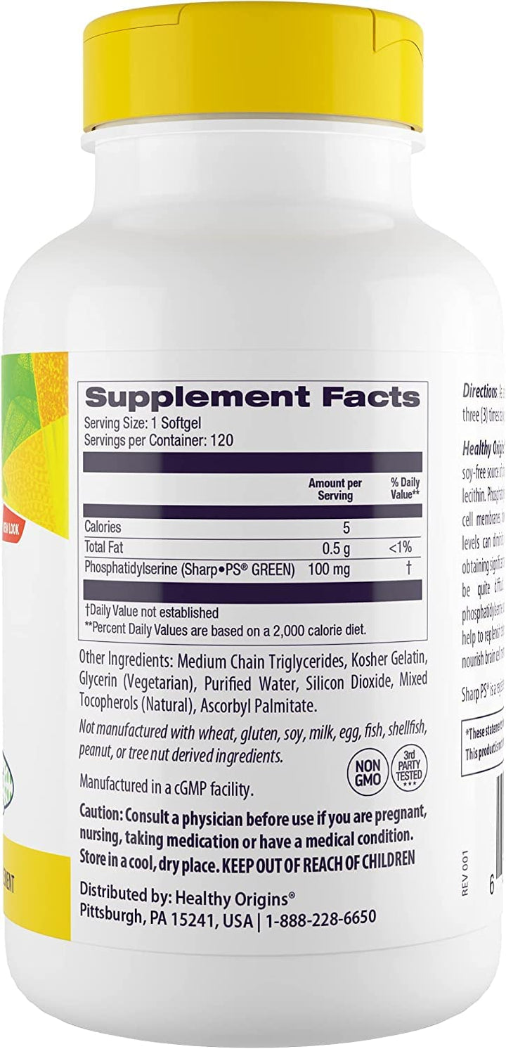 Sunflower PS (Phosphatidylserine) Soy-Free, Non-GMO 100 mg, 60 Softgels