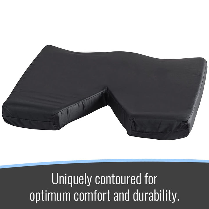 Comfort Contoured Foam Coccyx Seat Cushion with Nylon Oxford Cover, For Chair or Wheelchair, 18 x 16 x 2 inches, Black