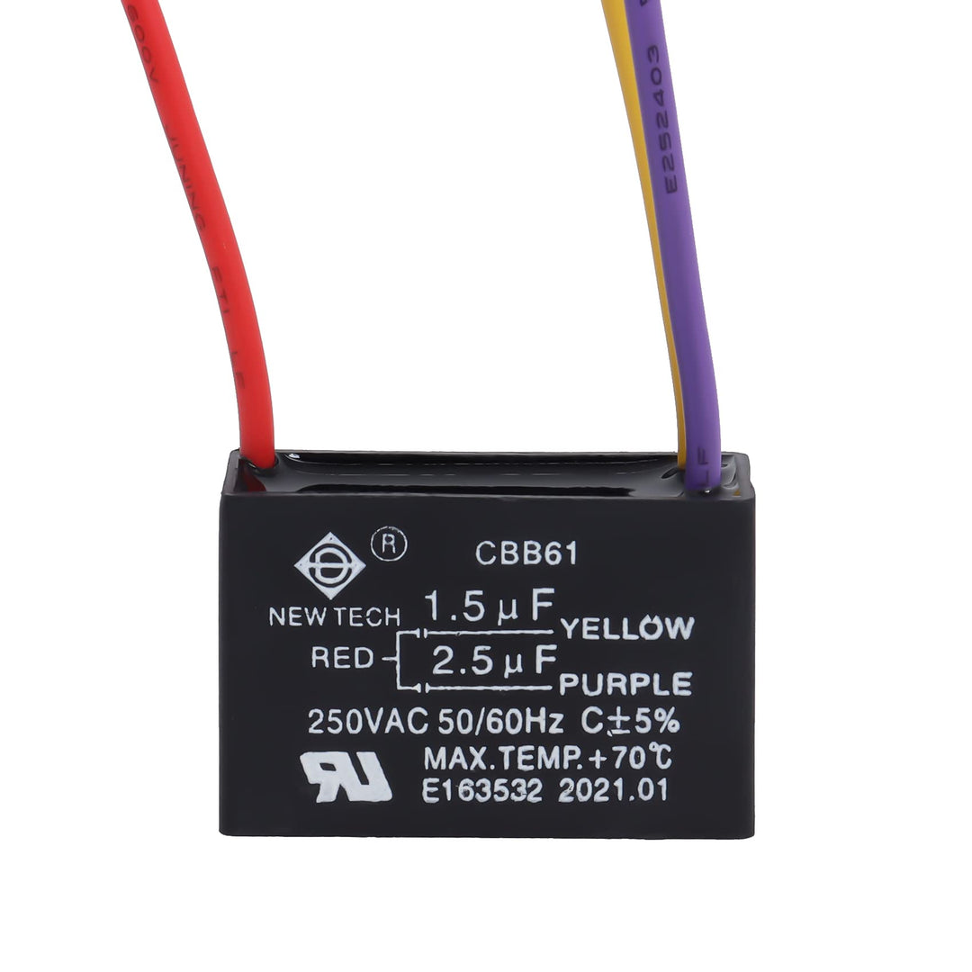 CBB61 Ceiling Fan Capacitor .+. Compatible with New TECH 1.5uf 2.5uf 250V AC 3 Wire 2 Pack