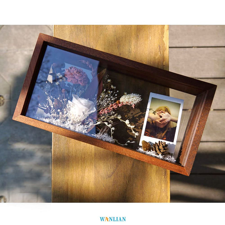 Shadow Photo Frame,Wooden Double-Sided High-Definition Plexiglass Storage Box, DIY Display Box, Suitable for Dried Flowers, Specimens, Handicrafts, Baby Souvenirs and Photos (Walnut Brown)