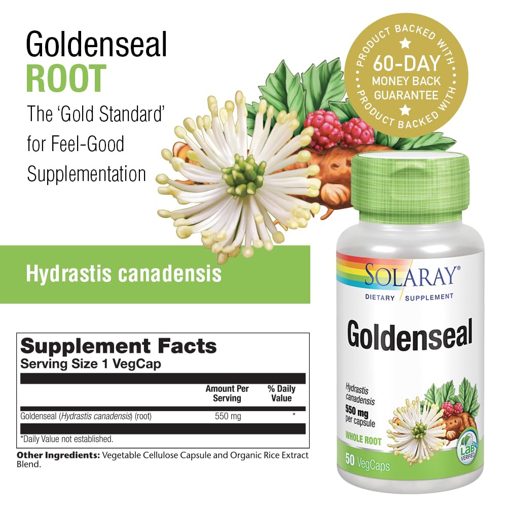 Goldenseal Root 550mg | Healthy Digestion, Immune Function & Respiratory Support | Whole Root | Non-GMO, Vegan & Lab Verified | 100 VegCaps