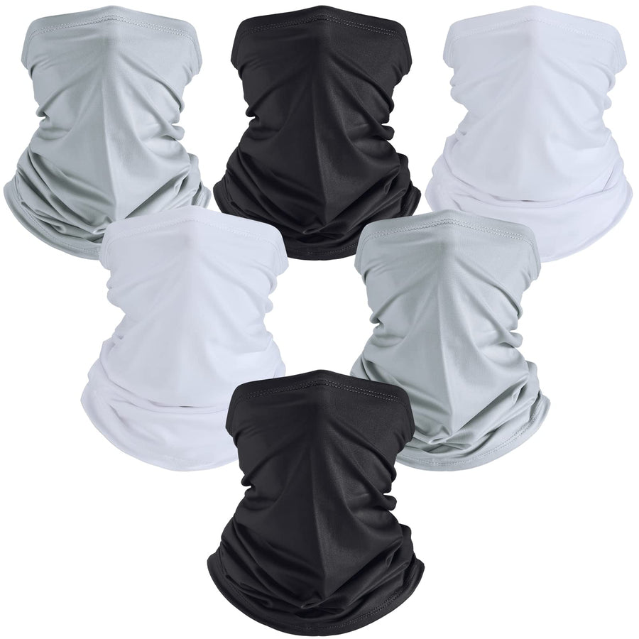 Summer Face Mask for Men Neck Gaiters Scarf Face Covering Balaclava Fishing Cycling Running Masks Windproof Bandana (Black, Gray, White, 6 Pieces)