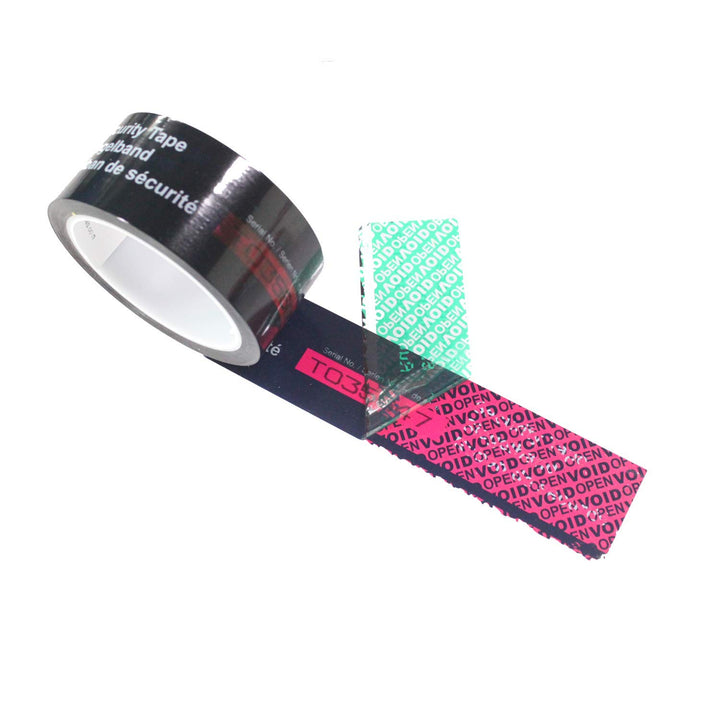 - 1 Roll Precut Serial Numbered Tri-Color Tamper Resistant Security Void Tape (45mm x 50m/roll, 100% Total Transfer, Ultra-Thick Void Film)