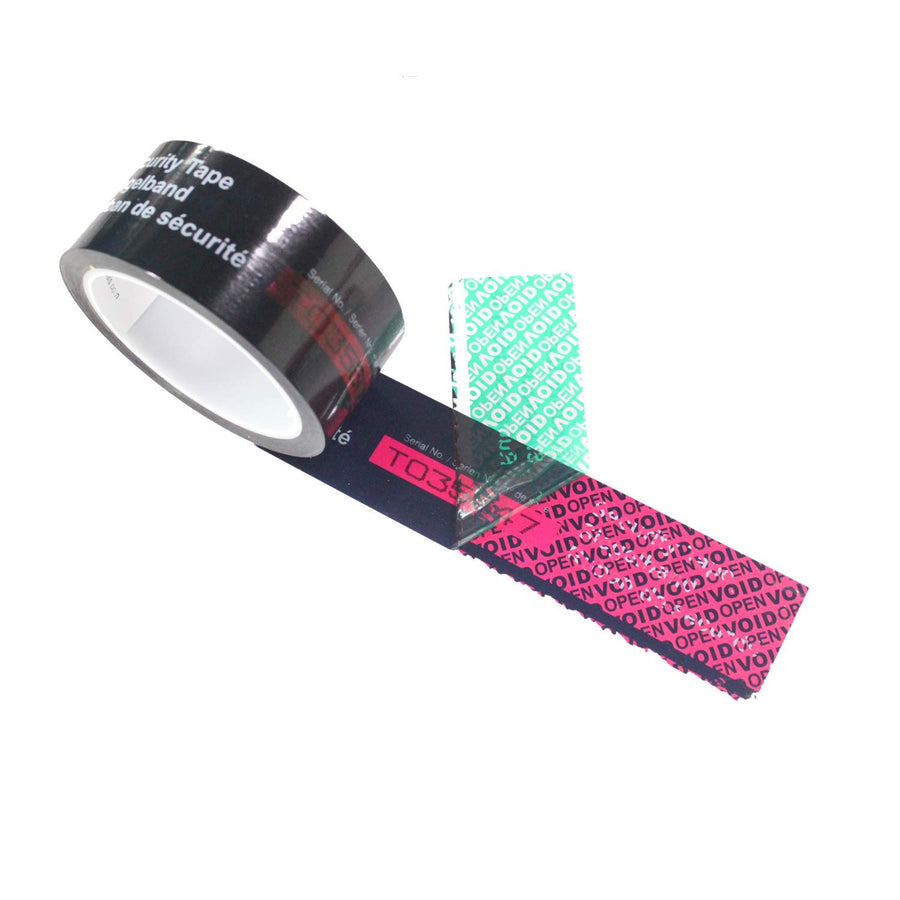 - 1 Roll Precut Serial Numbered Tri-Color Tamper Resistant Security Void Tape (45mm x 50m/roll, 100% Total Transfer, Ultra-Thick Void Film)