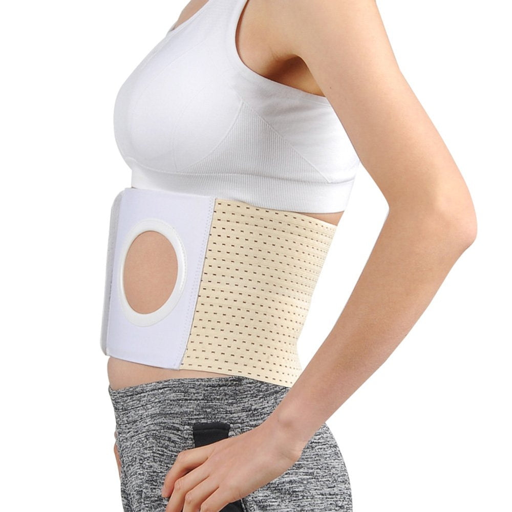 Elastic Ostomy Hernia Belt for Waist Abdominal with Stoma Opening (S, Beige)
