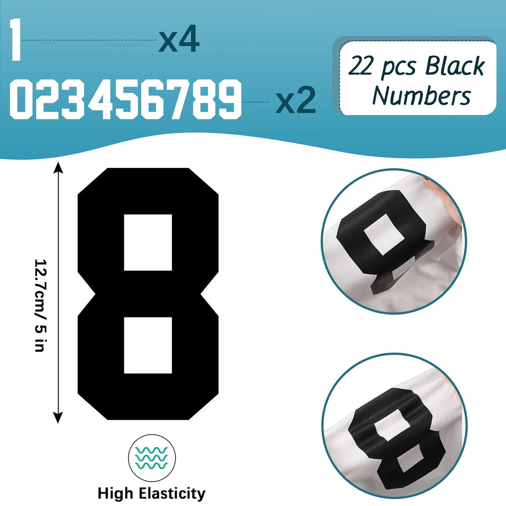 22 Pieces Iron on Numbers T Shirt Heat Transfer Numbers 0 to 9 Jersey Numbers Soft Iron on Numbers for Team Uniform Sports T Shirt Football Basketball Baseball (Black,5 Inch)