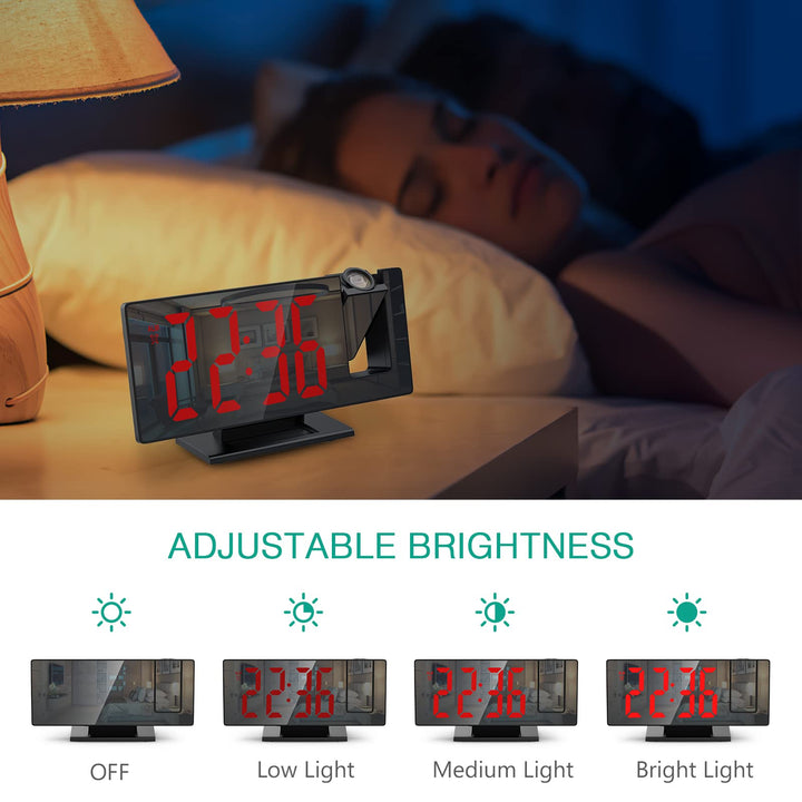 Projection Alarm Clock, LED Electronic Alarm Clock, Mirror Alarm Clock for Bedroom, with Large Display, Temperature, Adjustable Brightness, Snooze