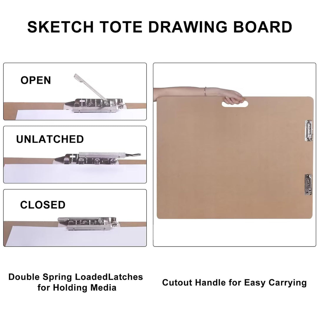 Art Supply 23 x 26 Artist Sketch Tote Board,Drawing Board with Clips and Handle for Classroom,Studio or Field Use,VAB-003