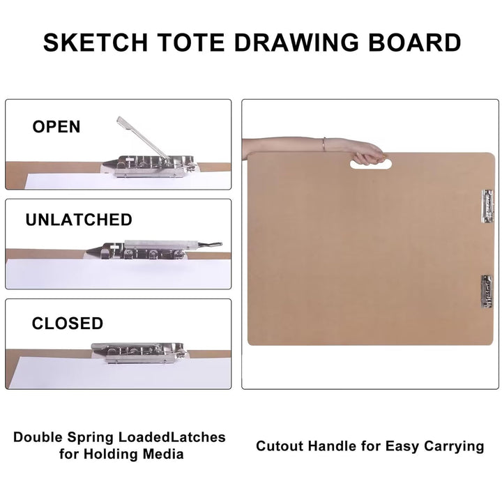 Art Supply 23 x 26 Artist Sketch Tote Board,Drawing Board with Clips and Handle for Classroom,Studio or Field Use,VAB-003