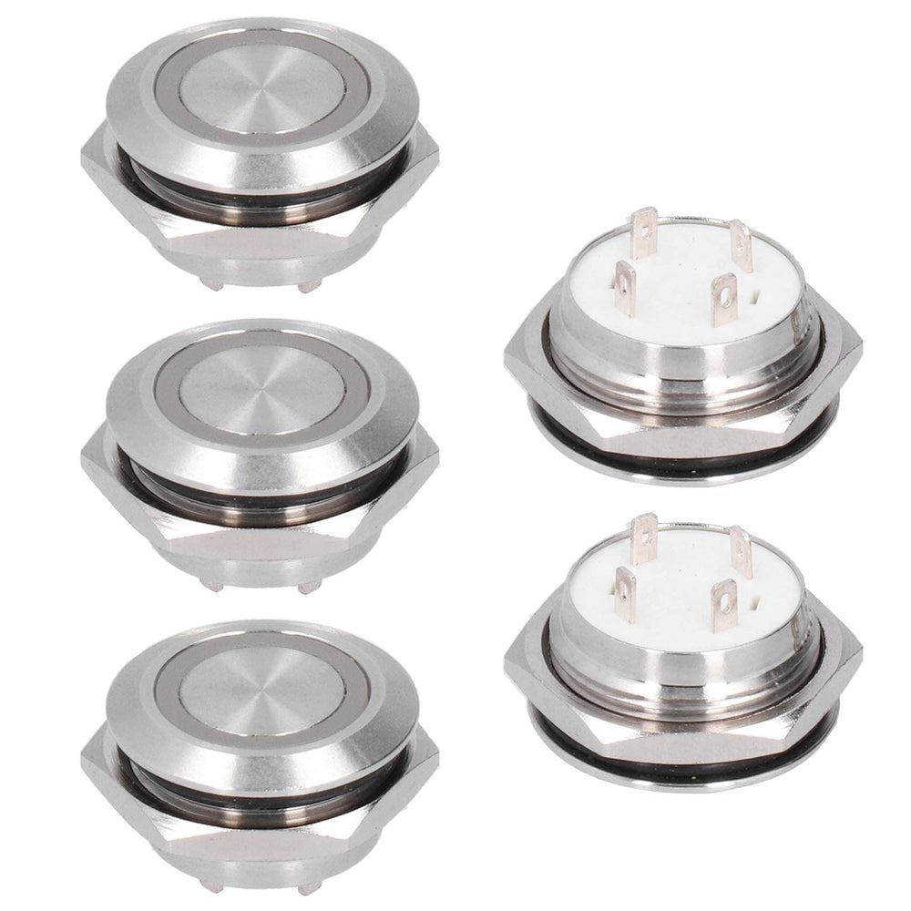 Momentary Push Button Switch Metal Auto Reset Ultra Thin Waterproof with LED 19mm Short Touch Push Button Momentary Tact Switch Buttons Indicators 5Pcs (DC12~24V blue )