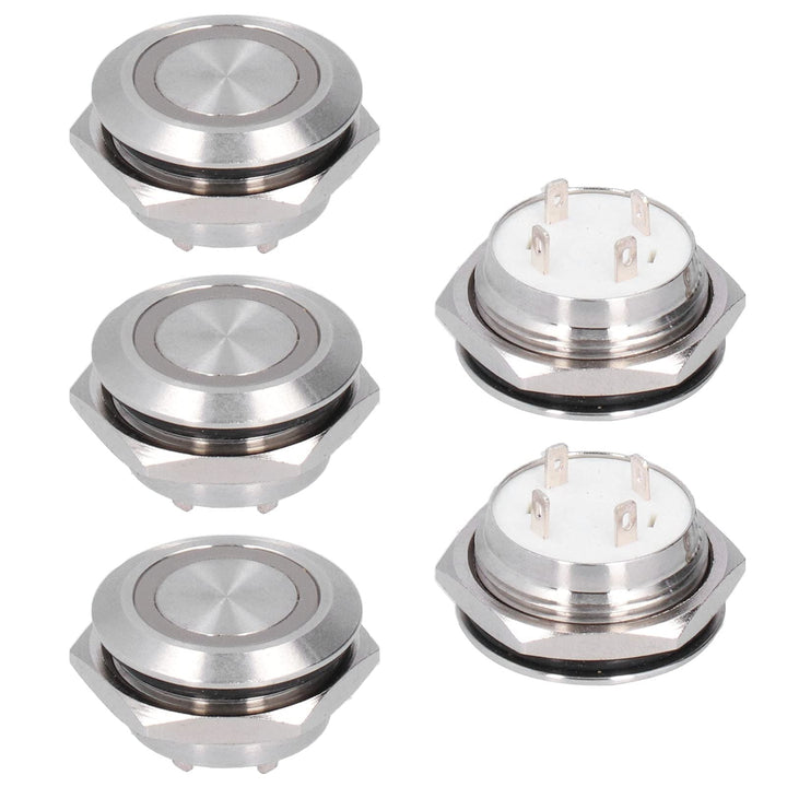 Momentary Push Button Switch Metal Auto Reset Ultra Thin Waterproof with LED 19mm Short Touch Push Button Momentary Tact Switch Buttons Indicators 5Pcs (DC12~24V blue )