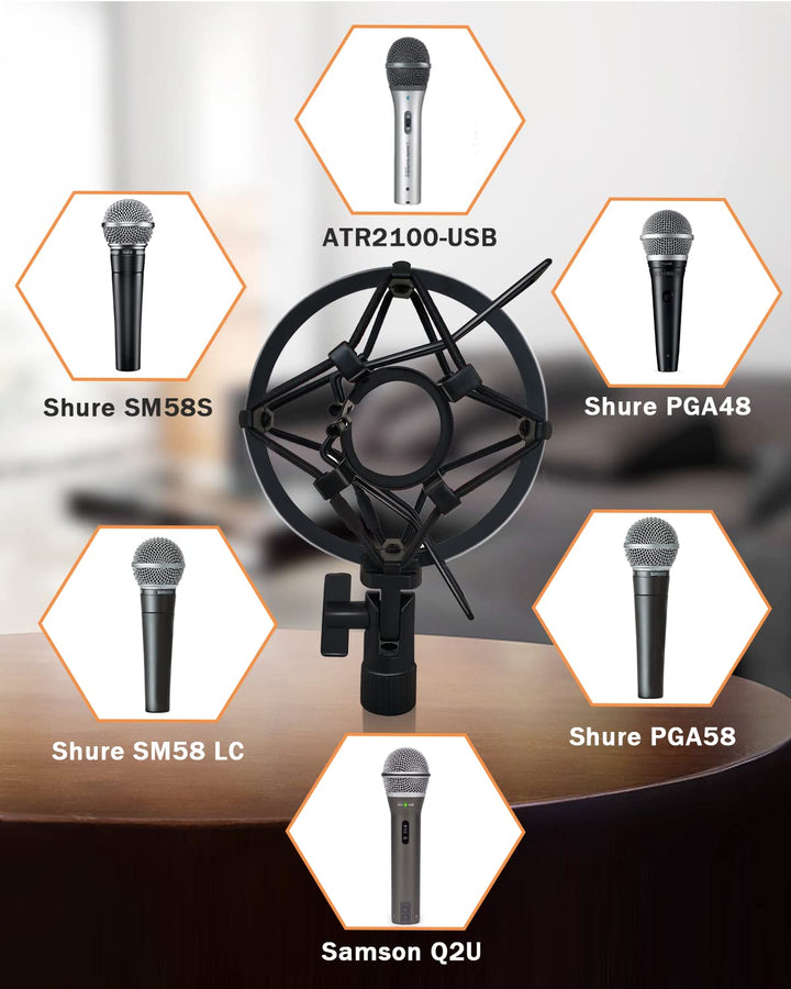 Microphone Shock Mount Mic Holder For Samson Q2U Shure SM58 ATR2100-USB Behringer Xm8500, Mic Clip Holder Mount for Diameter 28mm-32mm Dynamic Microphone Like AT2005-USB Shure PGA48 PGA58,