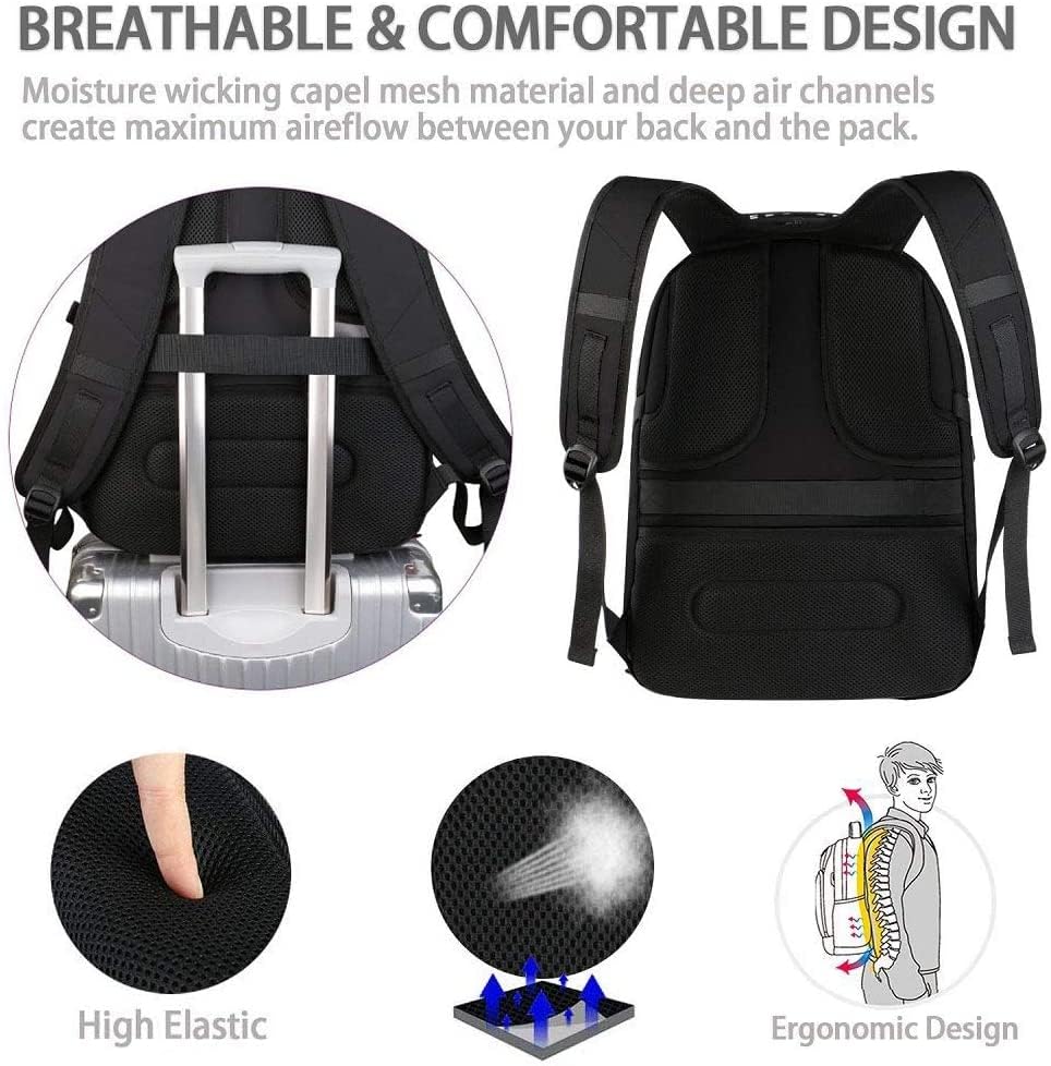 Laptop Backpack for Men, Large 17 Inch Durable Travel Backpack Water Resistant, Airline Approved Computer Bag with USB Charging Port, Anti Theft Bag for College Business Work, Black