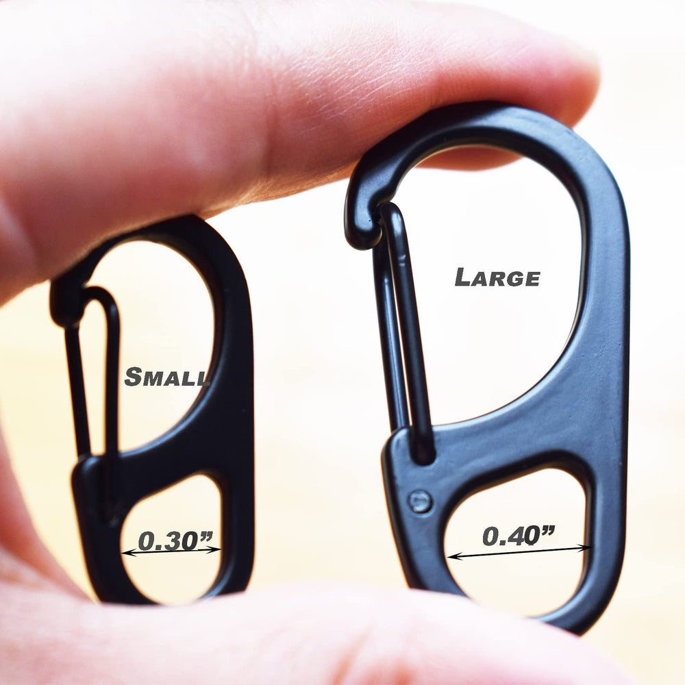 Small Metal Carabiner Paracord Clips Snap Hooks with Fixed Eye(0.39/0.47in) Spring Clasps Keychain Buckles, 1 Pcs Large(1.85in) 5 Pcs Small(1.25in) Black