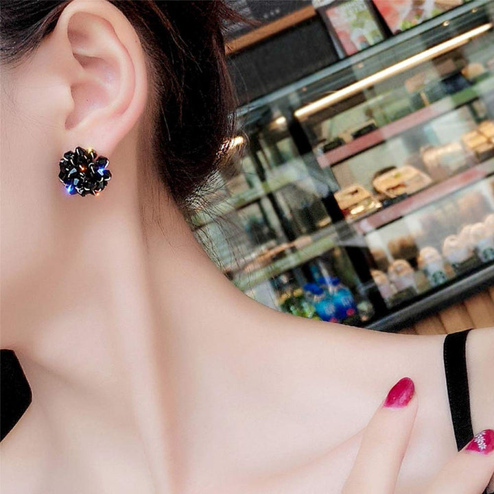 Bridal Crystal Flower Stud Earrings Sparkling Crystal Wrapped Earrings Vintage Wedding Ear Jewelry for Women(Black)