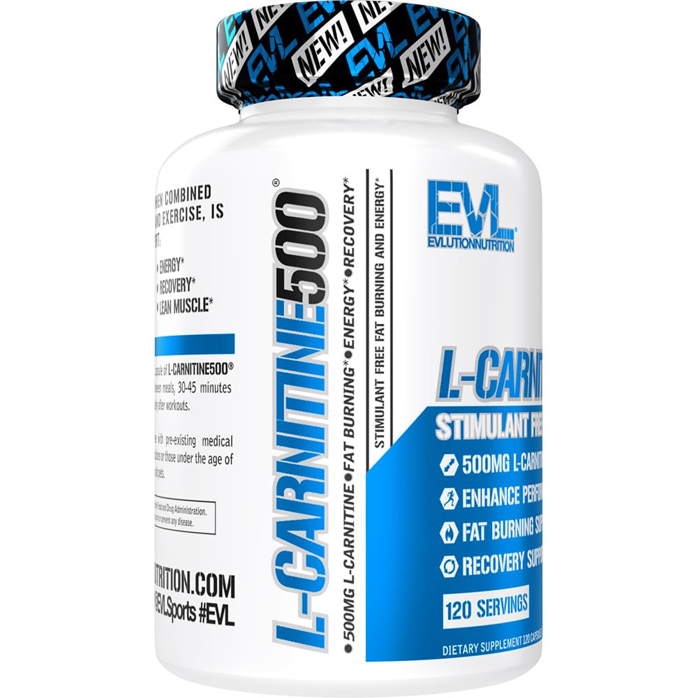 EVL L-Carnitine Supplement for Weight Loss Support - L carnitine 500mg Diet Pills For Weight Loss Lean Muscle Growth and Fat Burning Support with Stimulant Free L Carnitine L Tartrate - 120 Servings
