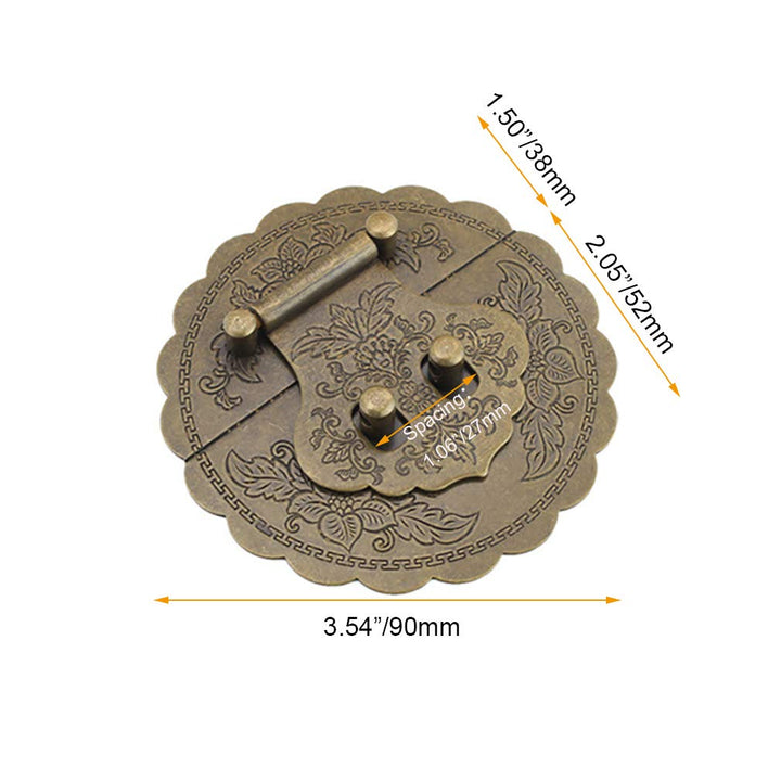 Antique Brass 3.54/9cm Round Embossing Brass Hasp Buckle Lock Latch Cabinet Box Furniture Hardware Hasp (Antique Bronze)