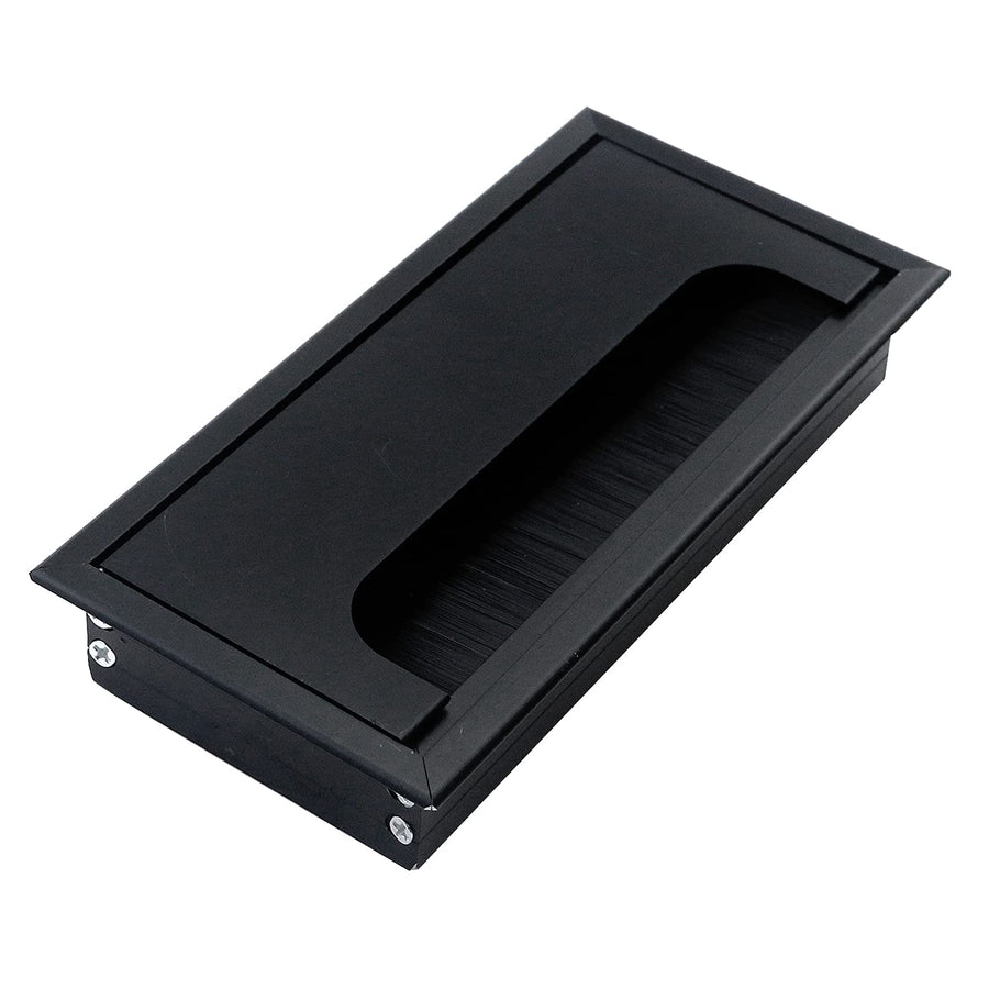 160mm Length Black Metal Rectangle Wire Cable Grommet Hole Cover for Computer Desk Table (Black)