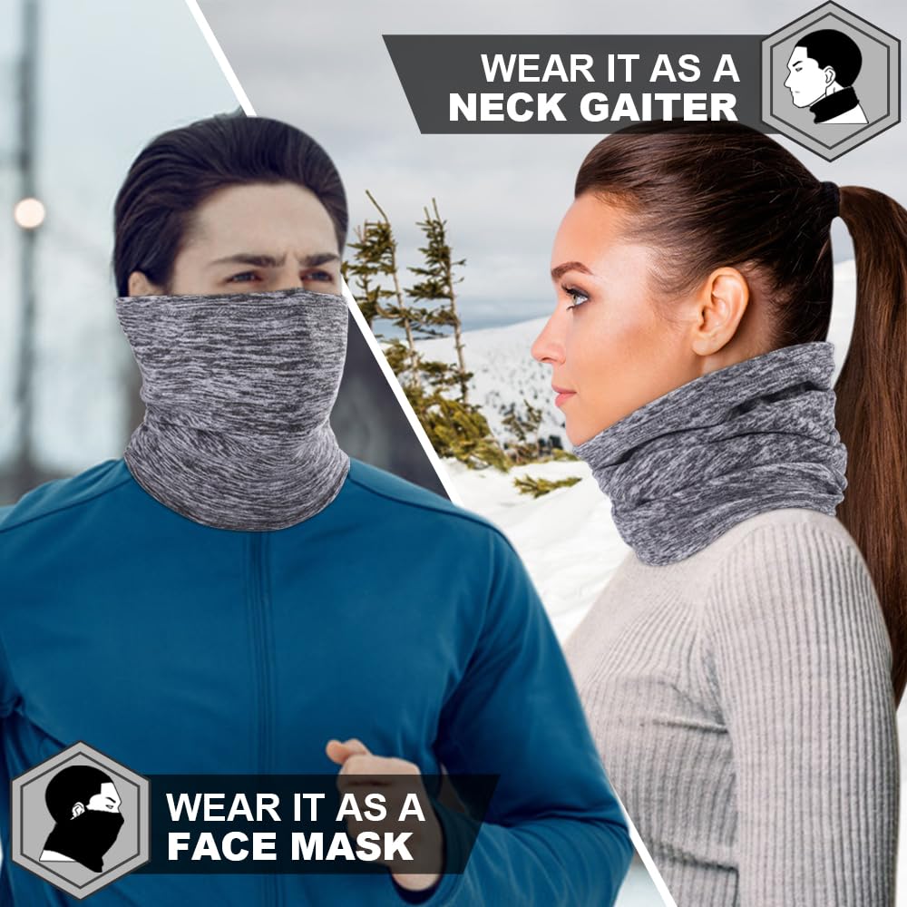 Soft Fleece Neck Gaiter Warmer Face Mask Cover for Cold Weather Gear Winter Outdoor Sports Snowboard Skiing Cycling Motorcycle Hunting Fishing Suitable Men Women AA-C-01 Gray
