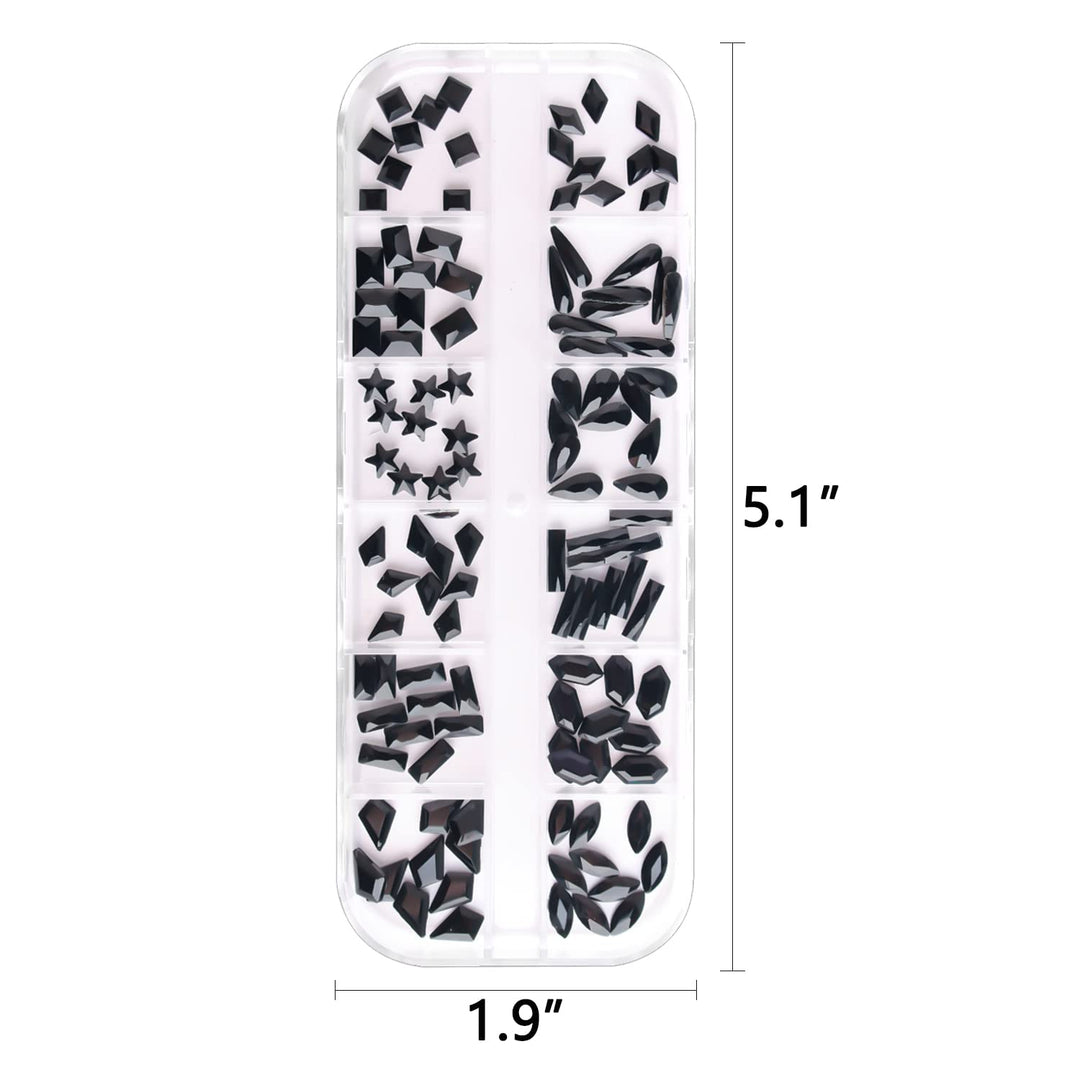 2 Box Flat Back Jet Black Nail Rhinestones Crystals Set Glass Rhinestones Gems For Nails Nail Jewelry Fake Diamonds Nail Charms For Women DIY Crafts Clothes Shoes Jewelry Big Nail Stones