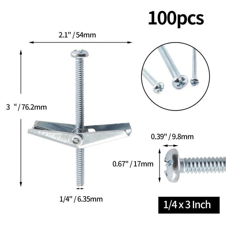 30Pcs 1/4 x 3 Inch Round Head Toggle Bolt and Wing Nut, Metal Toggle Bolts Heavy Duty Wall Anchor Bolts Molly Screws for Drywall Wood Hanging Item