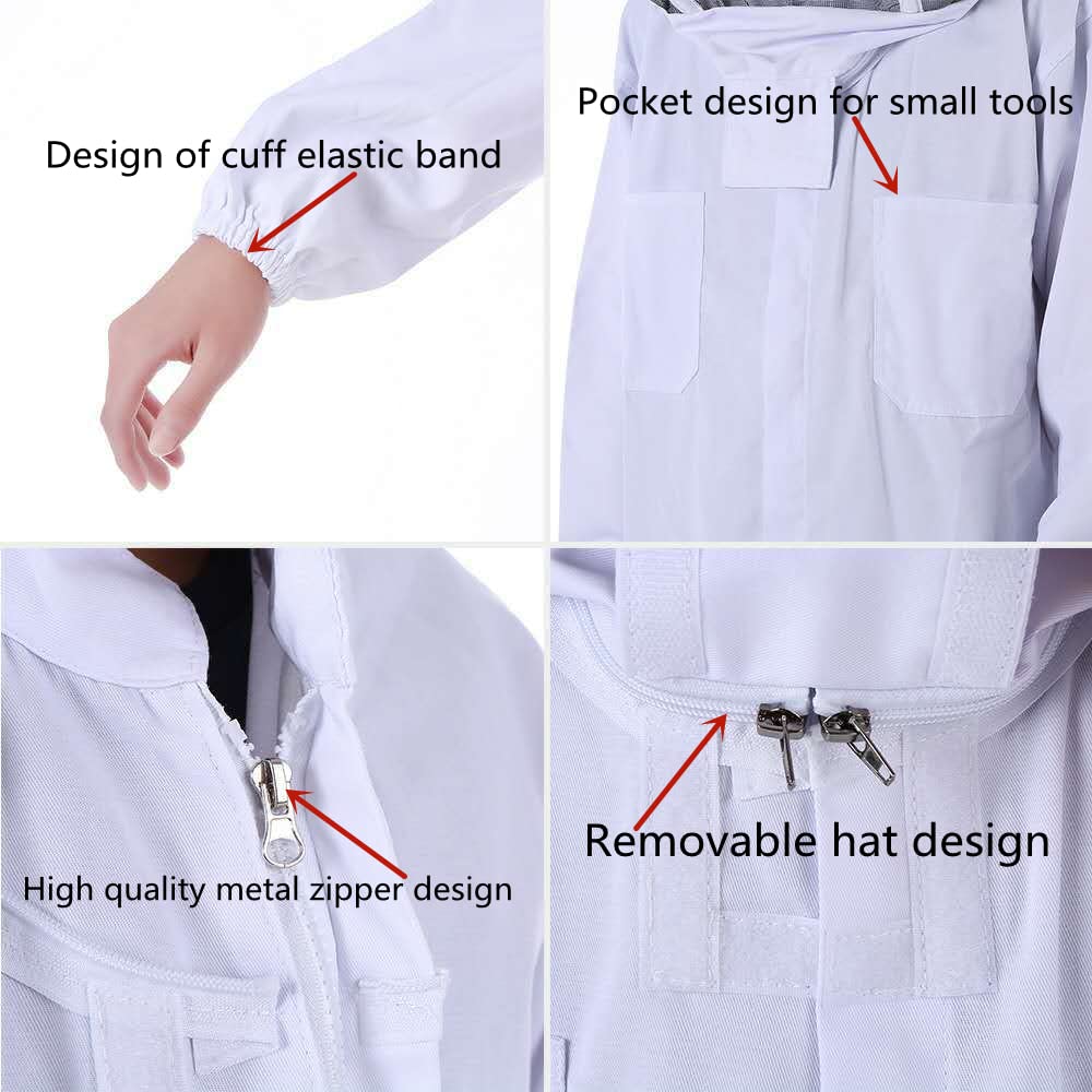 Bee Keeping Suit Cotton Full Body Beekeeping Suit Jacket Beekeeping Gloves, Men and Woman, Removable Ventilate hat Design, Suitable for Beginners and Commercial Beekeepers (L)