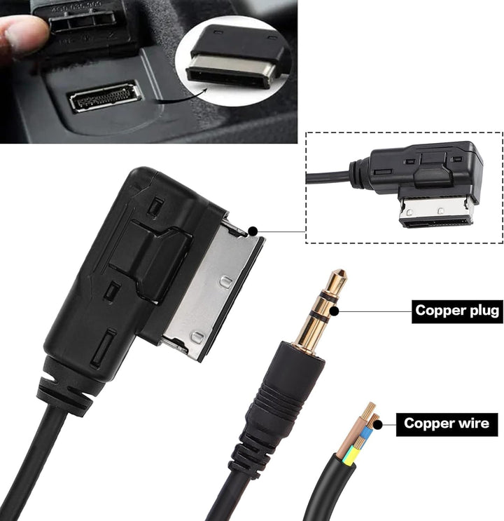 6.6ft AMI MDI MMI AUX Cable Audio Music Interface Adaptor 3.5mm Jack Aux-in MP3 Cable for Audi Audi A3/A4/A5/A6/A8/Q5/Q7/R8/TT, VW Jetta Passat GTI GLI CC Tiguan Touareg EOS Golf Mk 6, etc.