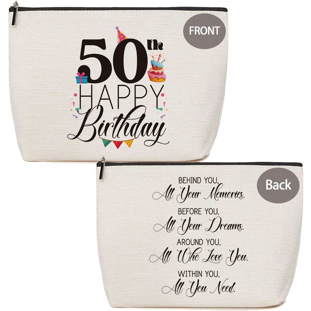 50th Birthday Gifts for Women, Happy Birthday 50 Year Old Presents for Women Wife Mom Sister Aunt Friends Coworkers Boss Teacher Nurse Milestone Birthday Gift Cosmetic Bags Zipper waterproof