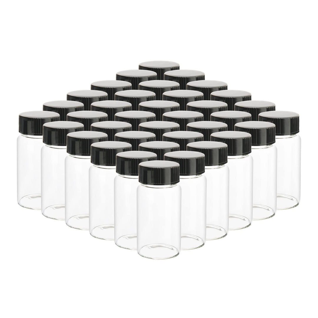 Lab Sample Vials, 36Pcs 20ml Clear Small Glass Vials with Black Screwcap, Liquid Sampling Sample Glass Bottles, Storage Vials for Chemistry Lab Chemicals