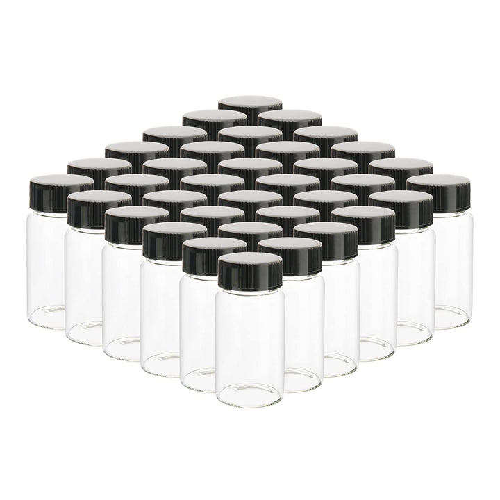 Lab Sample Vials, 36Pcs 20ml Clear Small Glass Vials with Black Screwcap, Liquid Sampling Sample Glass Bottles, Storage Vials for Chemistry Lab Chemicals