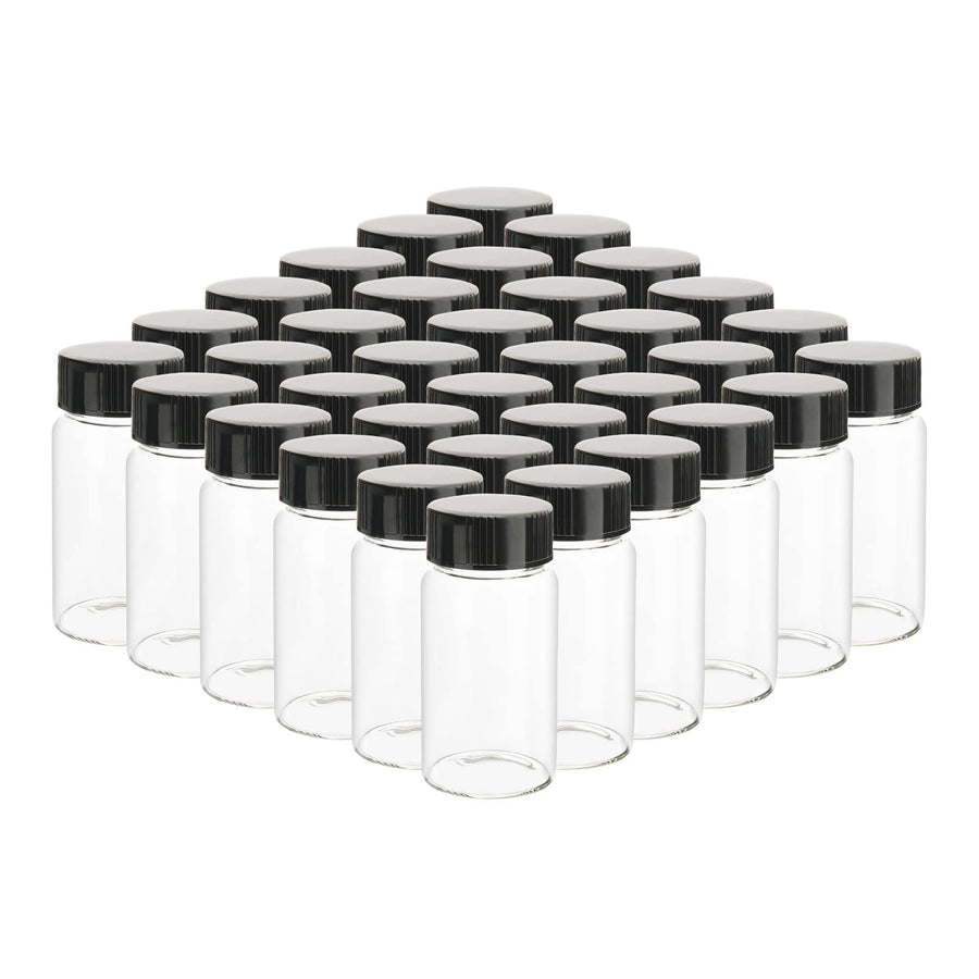 Lab Sample Vials, 36Pcs 20ml Clear Small Glass Vials with Black Screwcap, Liquid Sampling Sample Glass Bottles, Storage Vials for Chemistry Lab Chemicals