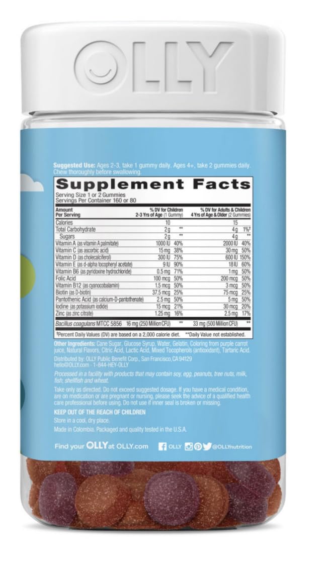 Kids Multivitamin + Probiotic 160 Gummies (2pack) Gummy, Digestive and Immune Support, Vitamins A, D, C, E, B, Zinc, Kids Chewable Supplement, Berry, 160CT (2 Pack) (320)